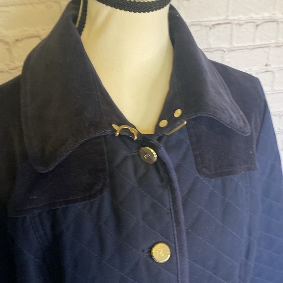 Jones New York Quilted equestrian Navy Jacket Elbow Pads Corduroy Collar Sz S - Picture 14 of 16